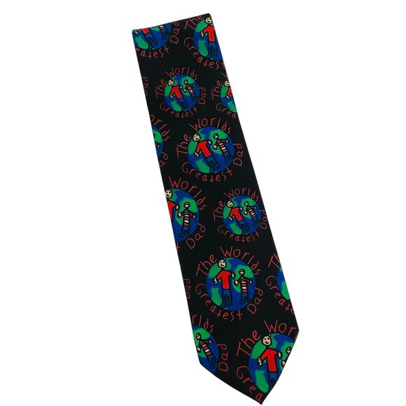 Ralph Marlin Vintage World's Greatest Dad Novelty Fun Colorful Mens Tie - Picture 3 of 8